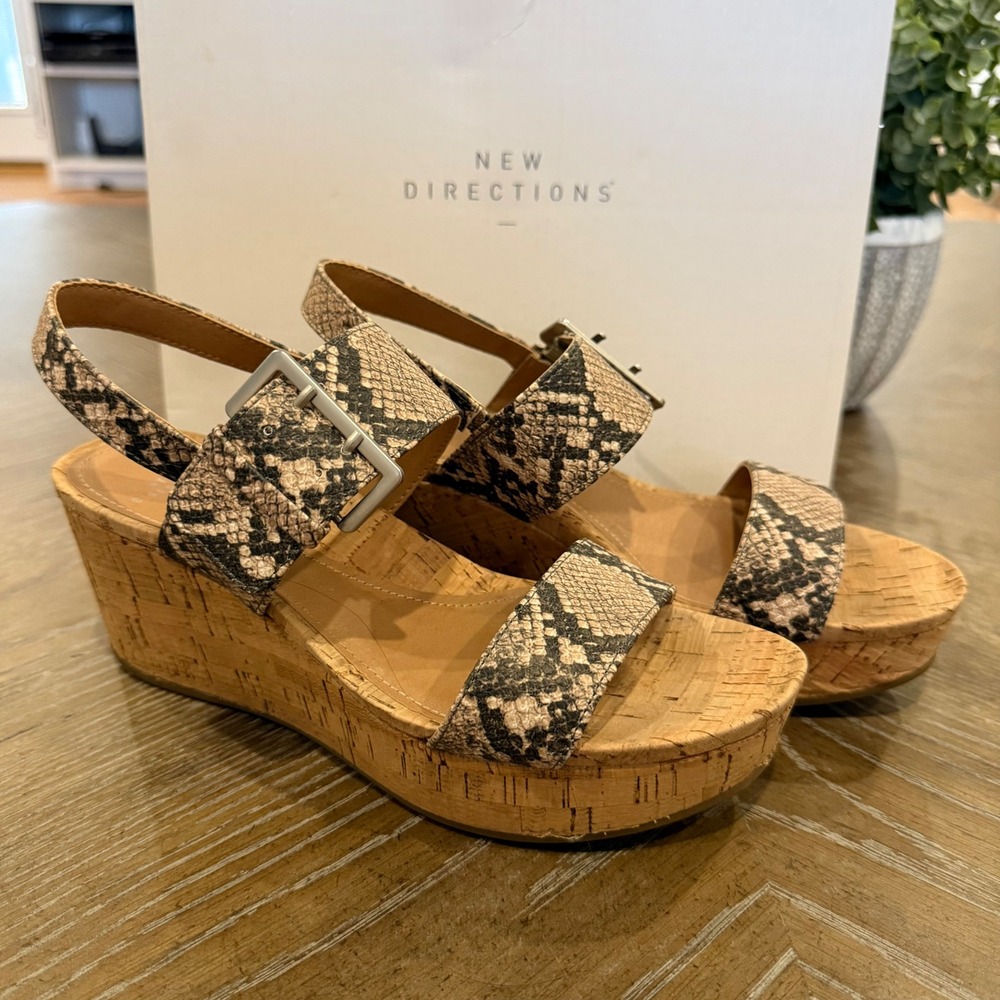 New Directions Jazlene Snake Print Cork Wedge Sandals Women 6.5M‎